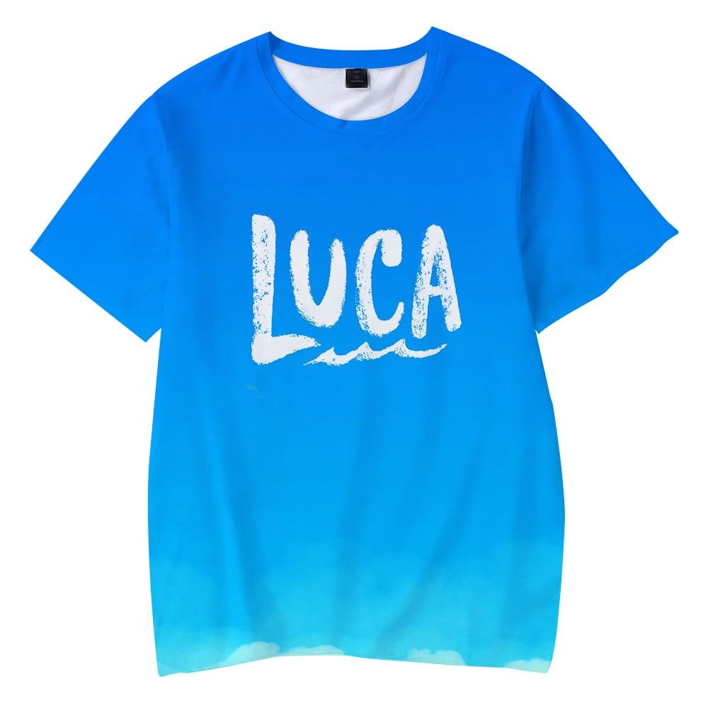 Luca T-Shirt Blue Crew Neck Short Sleeves Summer Top for Kids Adult Home Outdoor Wear