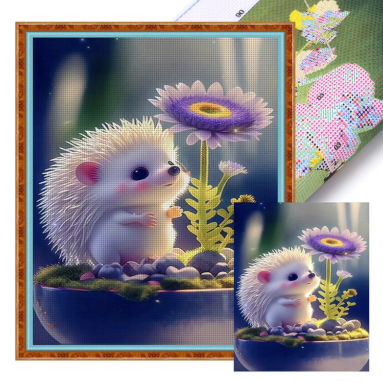 Little Hedgehog And Flower 11CT (40*50CM) Stamped Cross Stitch gbfke