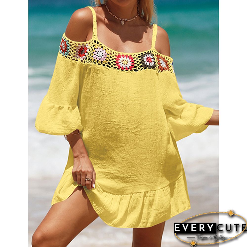 Yellow Cold Shoulder Beach Cover Ups