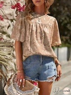 Feifei Floral Chiffon Printed Round Neck Shirt For Women