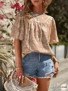 Feifei Floral Chiffon Printed Round Neck Shirt For Women