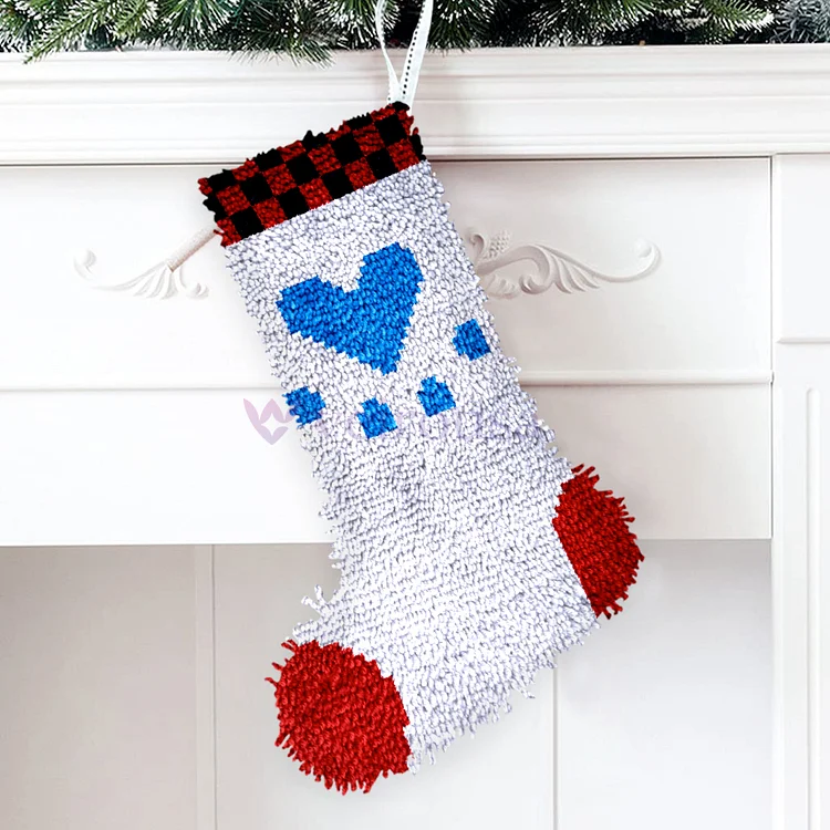 Blue Love Christmas Stocking DIY Latch Hook Kits for Beginners veirousa