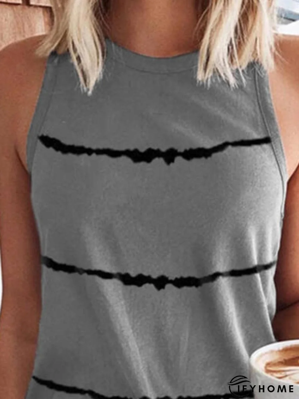 Sleeveless Striped Crew Neck Cotton Shirts & Tops | IFYHOME