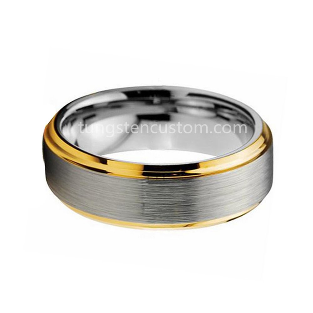 6MM Tungsten Ring Brushed Surfaced Gold Plated Beveled Edge Men Women Wedding Band