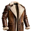 Men's Western Cowboy Brown Leather Embossed Suede Fleece Shearling Coat by Inlyline