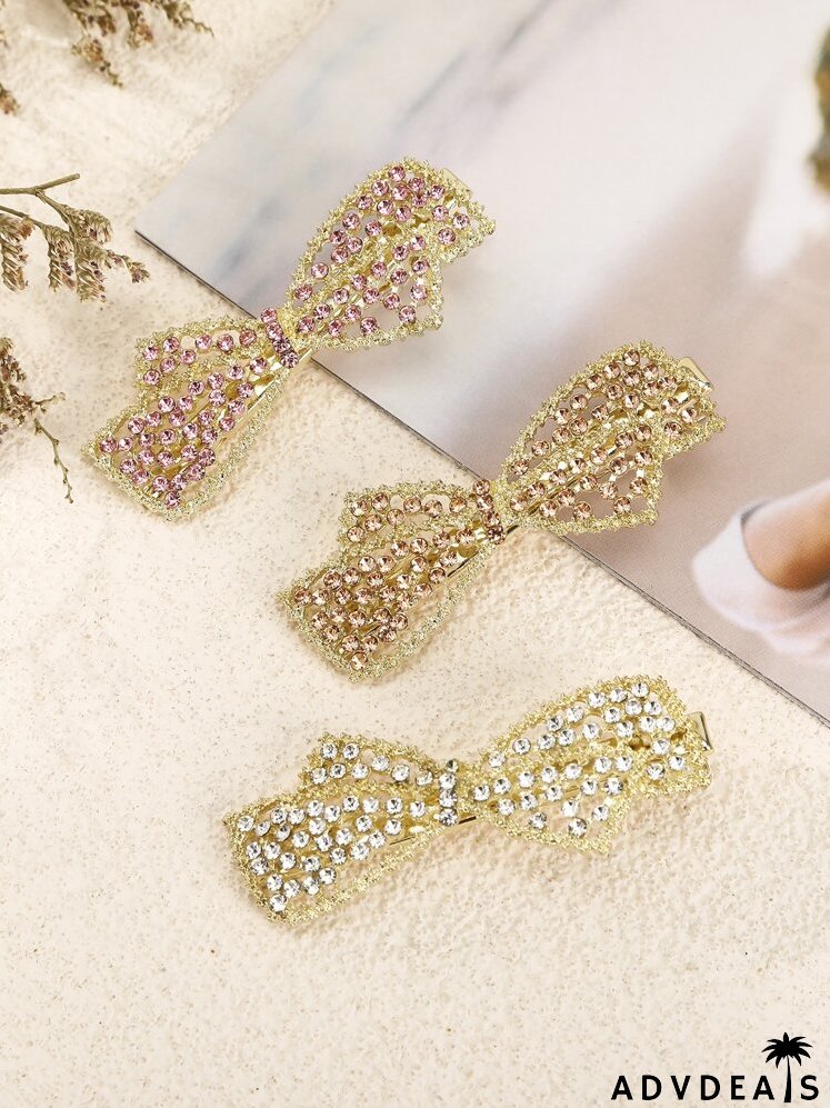 3pcs Rhinestone Bow Decor Hair Clip