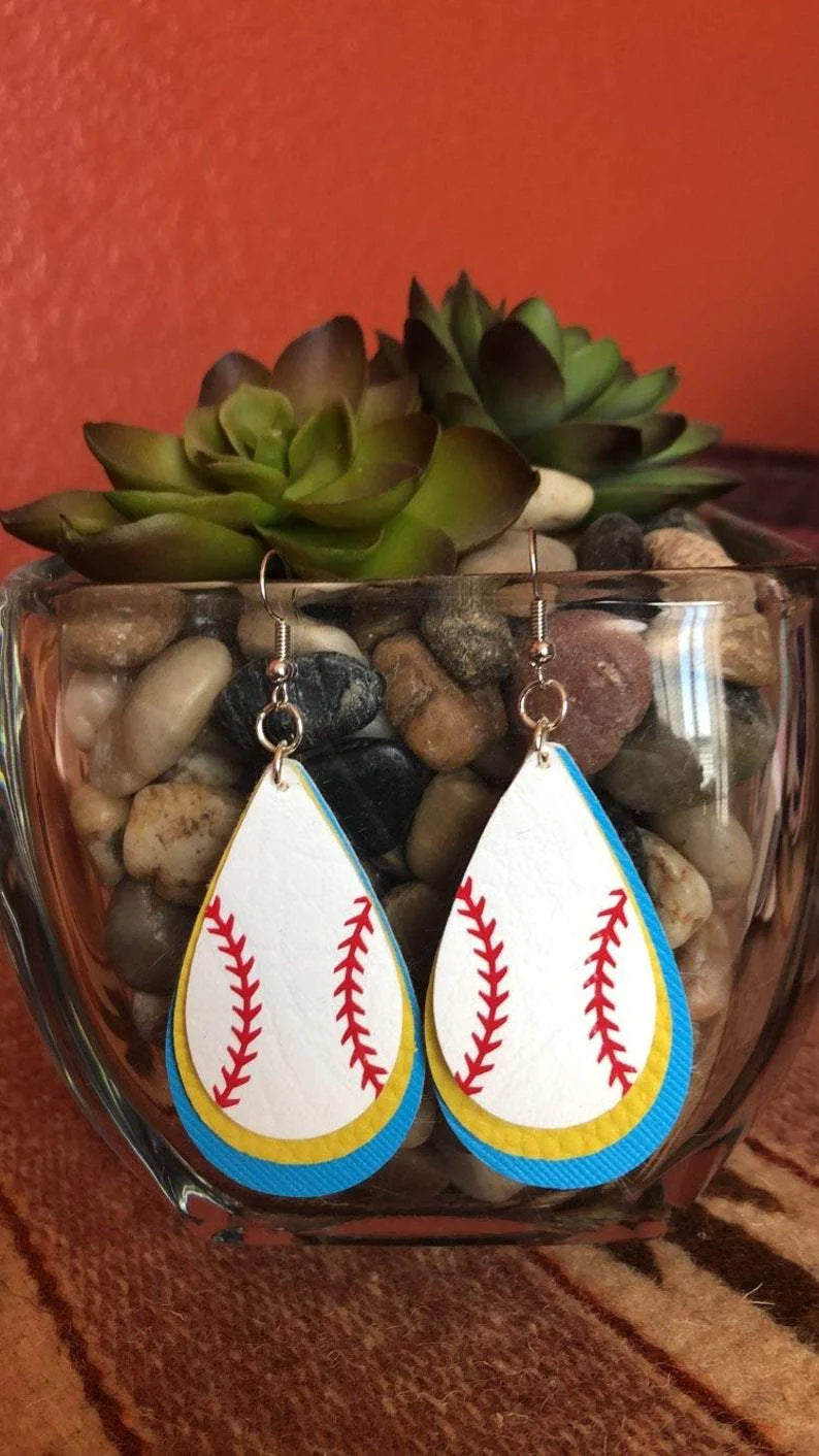 Faux Leather Layered Baseball Earrings