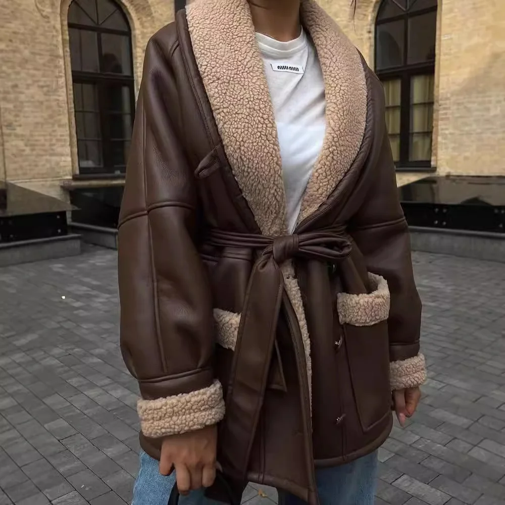 Nigikala Nigikala Autumn And Winter New Fashion Temperament Fur Integrated Korean Version Of Long-Sleeved Splicing Coat Woman