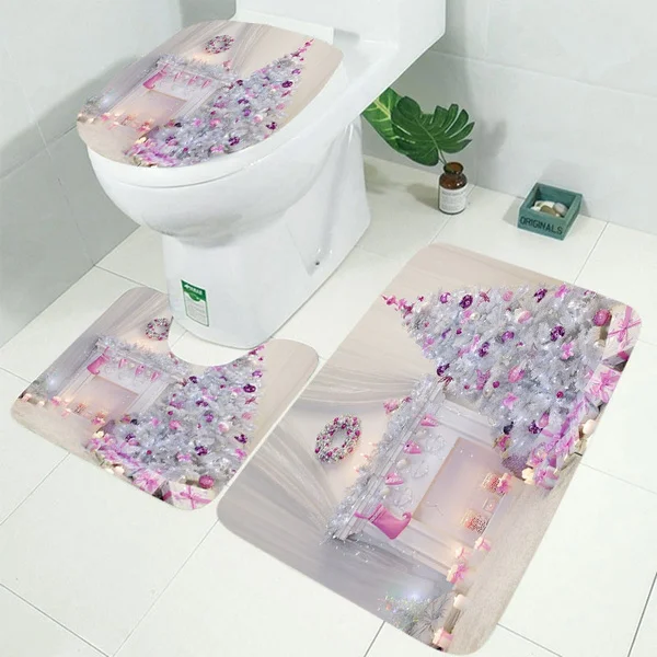 Fairy Tale Christmas Theme Shower Curtain Set Bathroom Decoration Waterproof Toilet Cover Mat Set