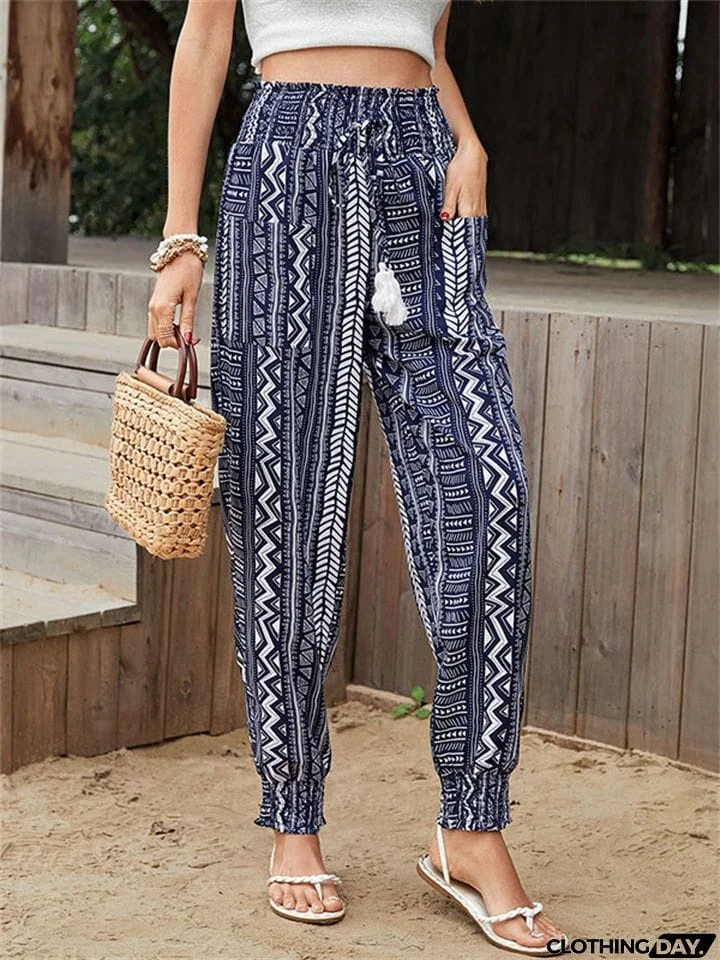 Women's Summer Bohemian Abstract Print High Rise Loose Pants