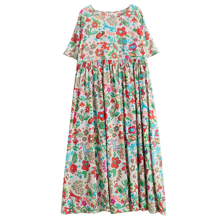 Literary Print Round Neck Short Sleeve Maxi Dress