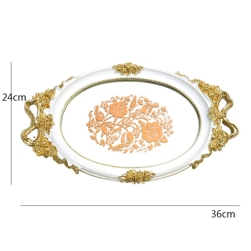 Bandeja Resin Mirror Storage Tray Rose White Blue Jewelry Food Fruit Dish Pink Snack Wedding Serving Decoration Plate Crafts