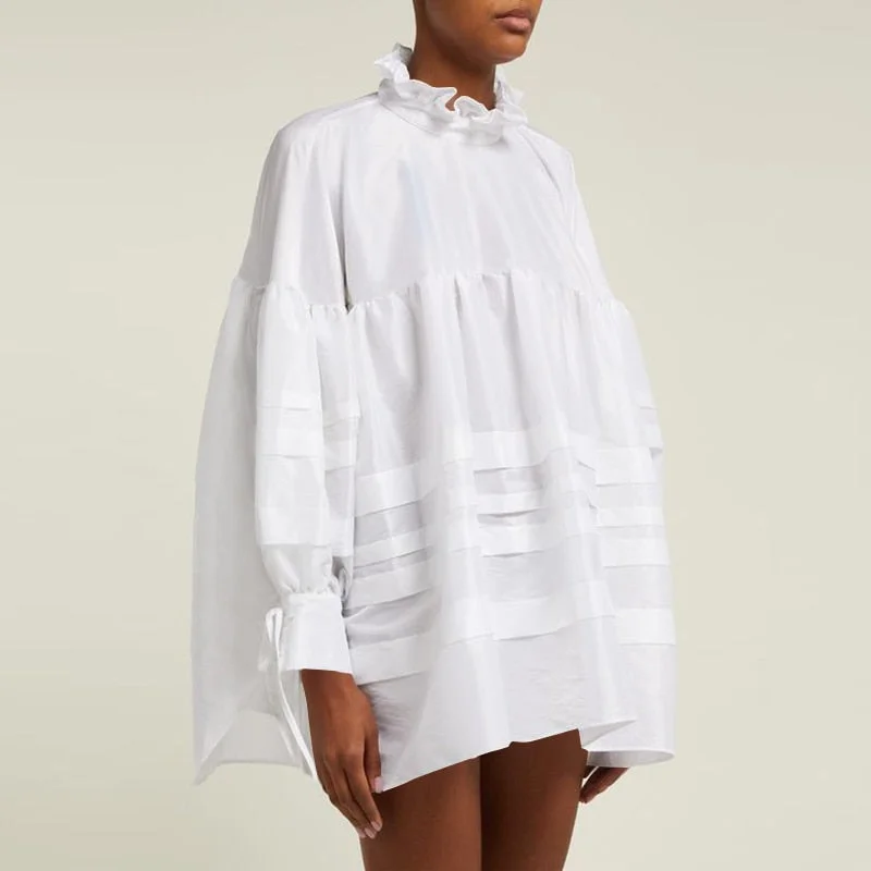 ZANZEA Casual Blouse 2022 Fashion Women Ruffles Long Sleeve Lace Up Solid Shirt Spring Blusas Loose Tunic Tops  Chemise