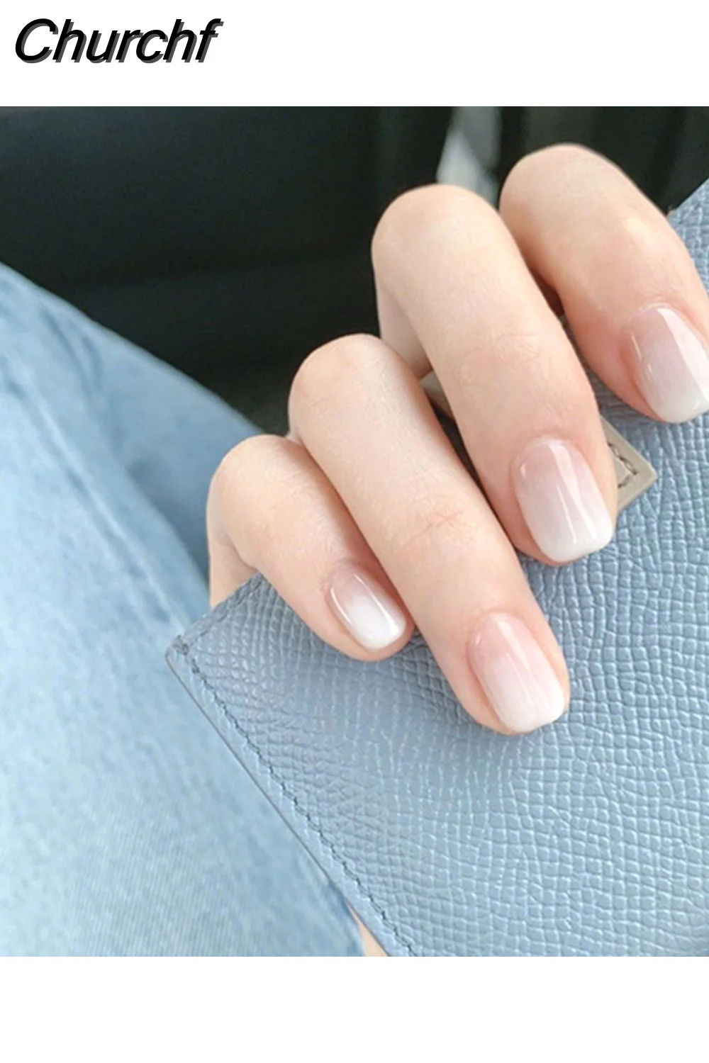 Churchf French Ballerina Fake Nail Pink Gradeint Natural Coffin False Nails Wholesale Nails Supplier Manicure Tool 24pcs/Box-Nail Inspo