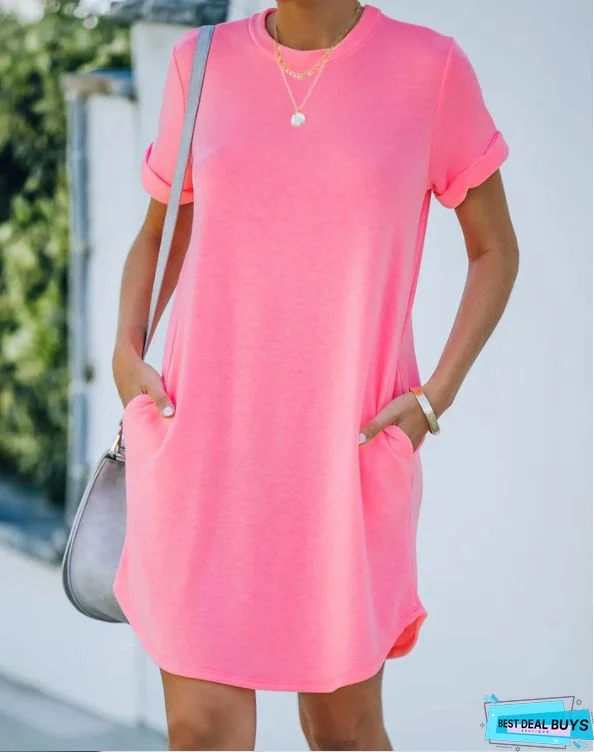 Women's T-Shirt Dress Tee Dress Short Mini Dress Black Blushing Pink Wine Khaki Gray Short Sleeve Solid Color Spring Summer Round Neck Casual