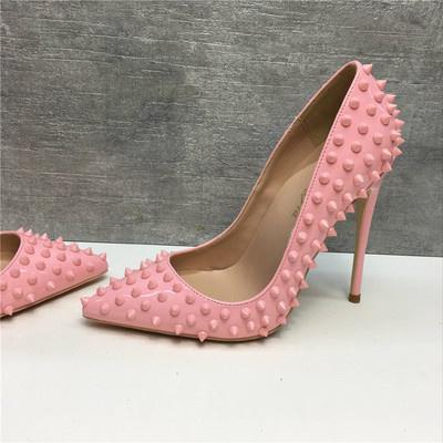 GOOSHOE White Women High Heels 12cm Pumps Shoes Rivet Pointed Toe Women's Shoes Shallow Pump Lady Work Shoes