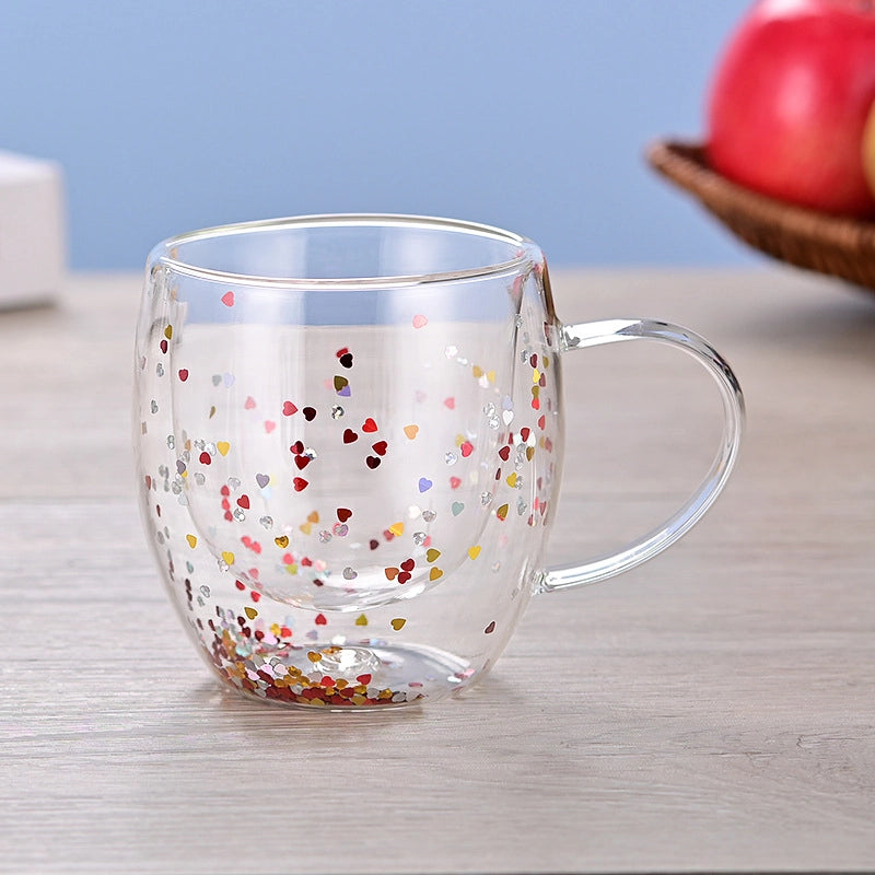 Double-layer Glass Quicksand Flower Cup Borosilicate Glass Double-layer Cup Breakfast Milk Coffee Cup Household Drinking Cup