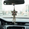 Handmade Five-Pointed Star Car Pendant with Wood Bead Crochet Bag Charm Keychain Making Supplies DIY Hand Woven Tassel Dream Catcher Ornament Cars Rearview Mirror Hanging Accessories