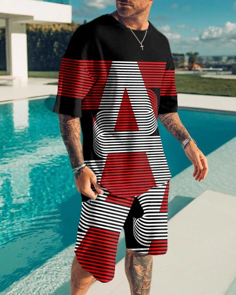 Holiday Men's 3D Stripe A Print Shorts Suit