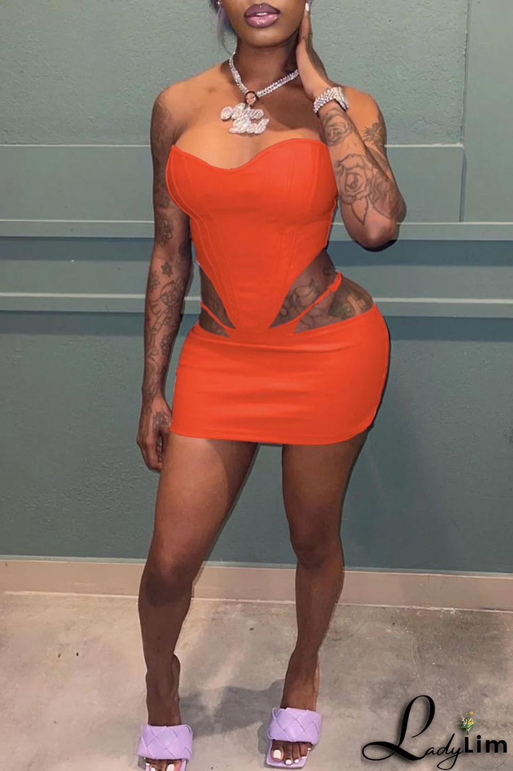 Khaki Sexy Solid Split Joint Asymmetrical Strapless Sleeveless Two Pieces