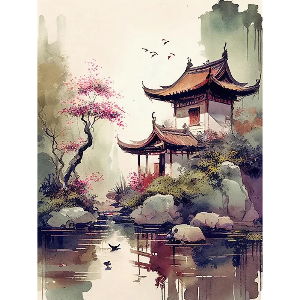 2pcs/Set Diamond Painting - Full Round Drill - Ink Landscape(Canvas|30*40cm)