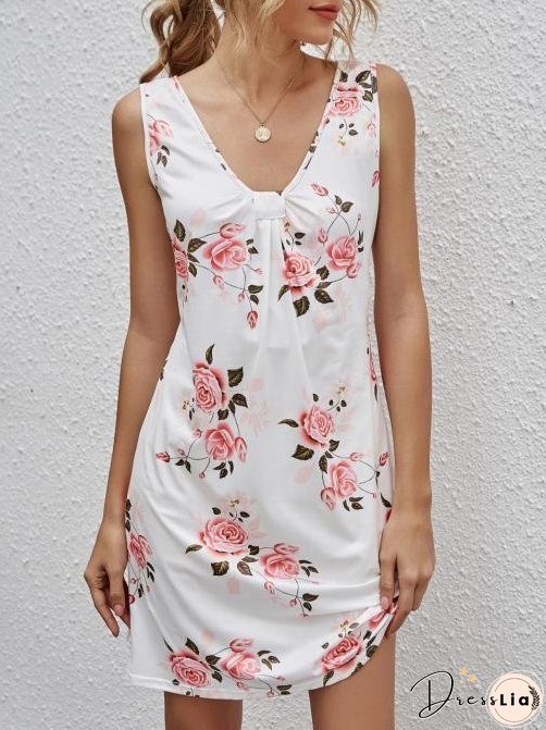 Casual V-neck Sleeveless Printed Dress