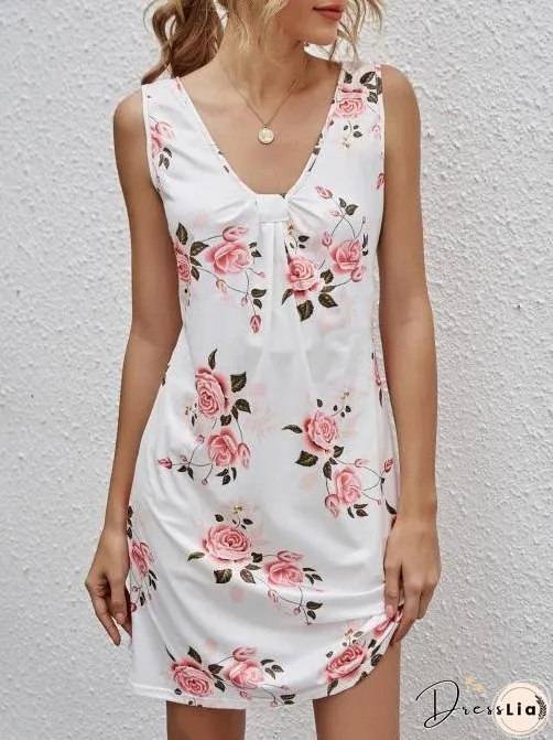 Casual V-neck Sleeveless Printed Dress