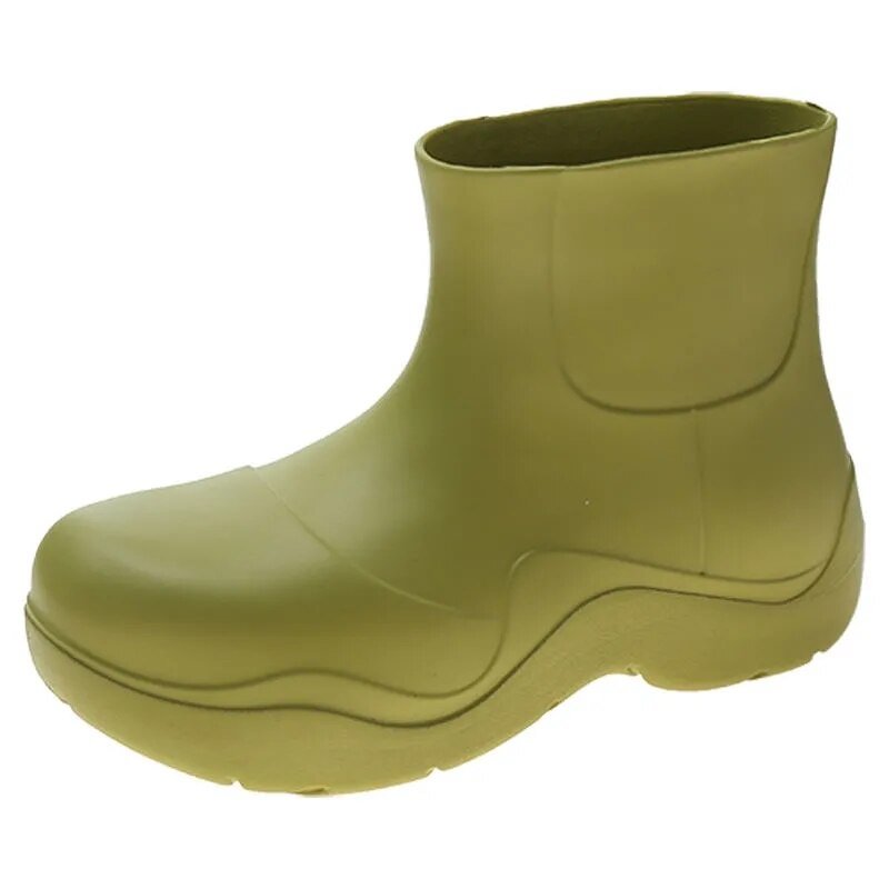 Chunky Rain Boots For Women Autumn Winter Waterproof Shoes Girls Mid Calf Rain Boots Woman Green Plush Rain Shoes Fur Lined Boot