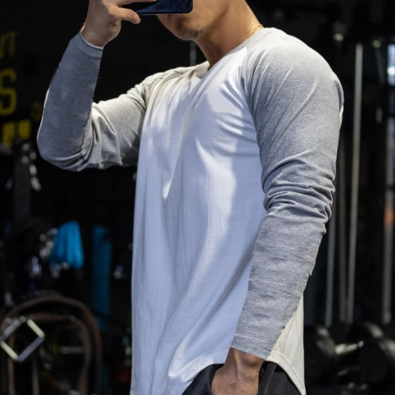 Fashion Sports Leisure Long Sleeved T Shirt Mens Round Neck Fitness Breathable Trend Top Solid Color Bottoming Shirt