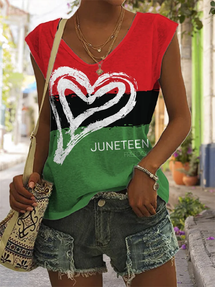 Juneteenth Heart Graphic Colorblock Tank Top