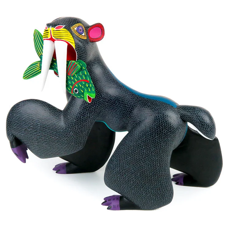 Black Bear With Fish - Oaxacan Alebrije Wood Carving