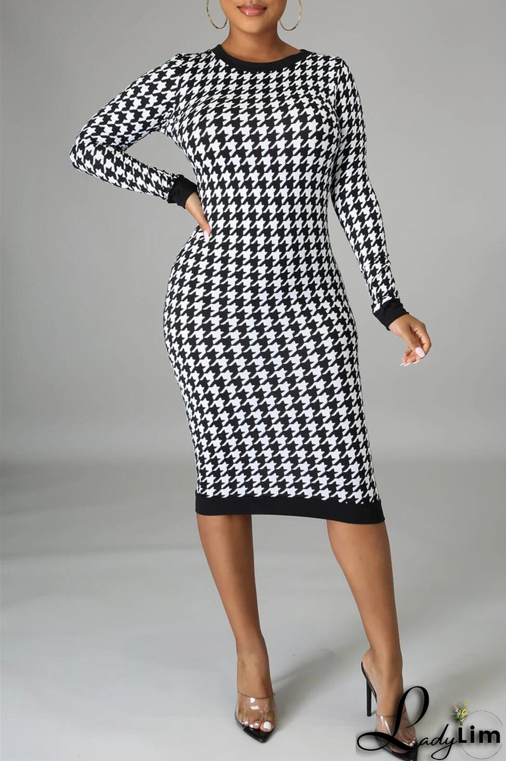 Colour Fashion Casual Print Patchwork Backless O Neck Long Sleeve Plus Size Dresses