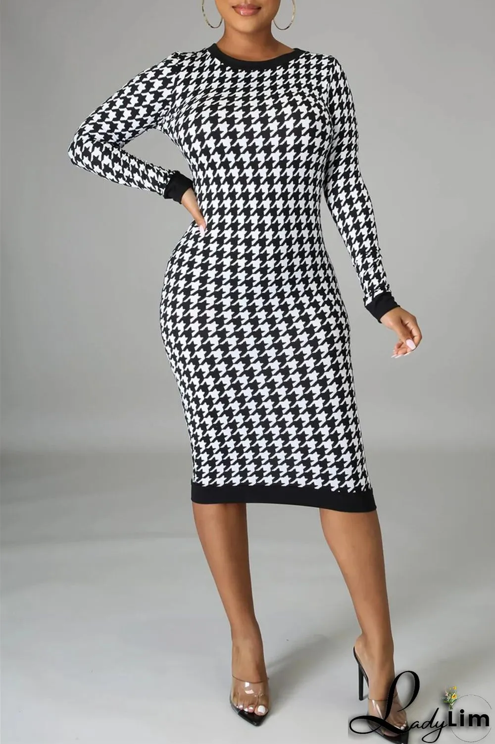 Colour Fashion Casual Print Patchwork Backless O Neck Long Sleeve Plus Size Dresses