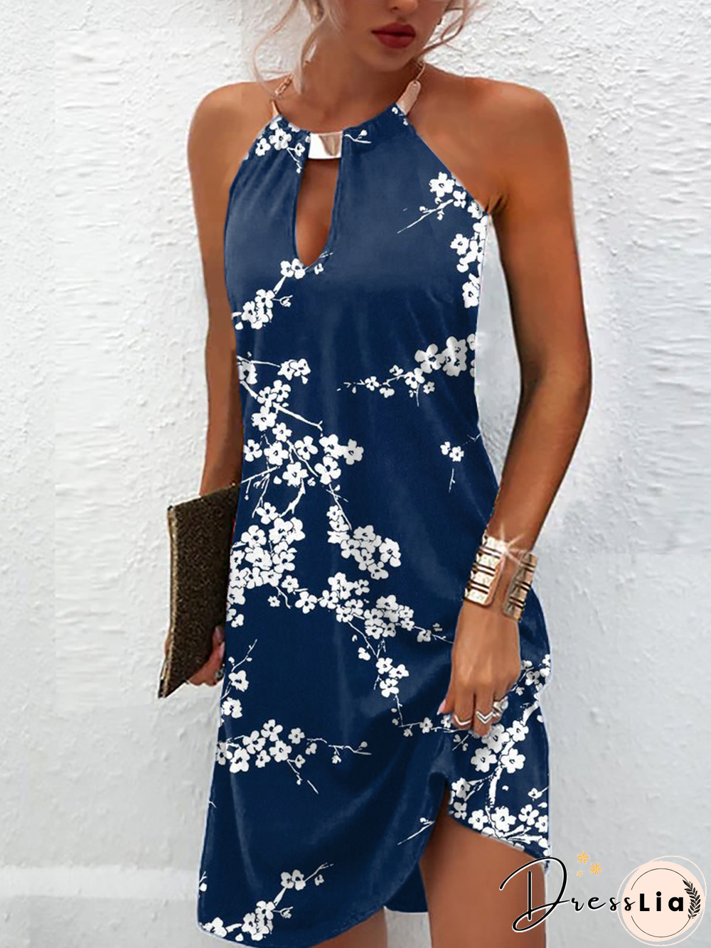 Plus size Halter Floral Sleeveless Dresses