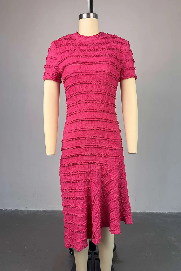 Crew Neck Short Sleeve Cinch Waist Wrinkle Overlap Daily Maxi Dresses-White