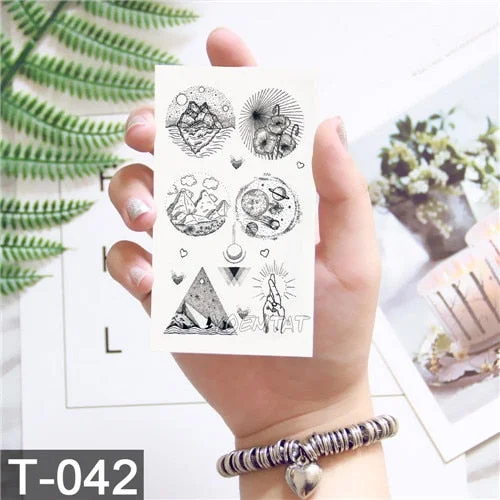 Geometric Moose Elk Arrow Temporary Tattoo Panda Women Hand Tatoo Sticker Triangle Wolf Body Arm Art Waterproof Tattoo Men