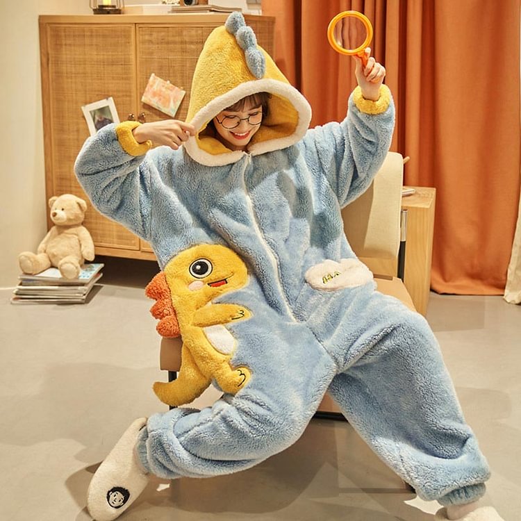 Cartoon Animal Plush Jumpsuit Pajamas