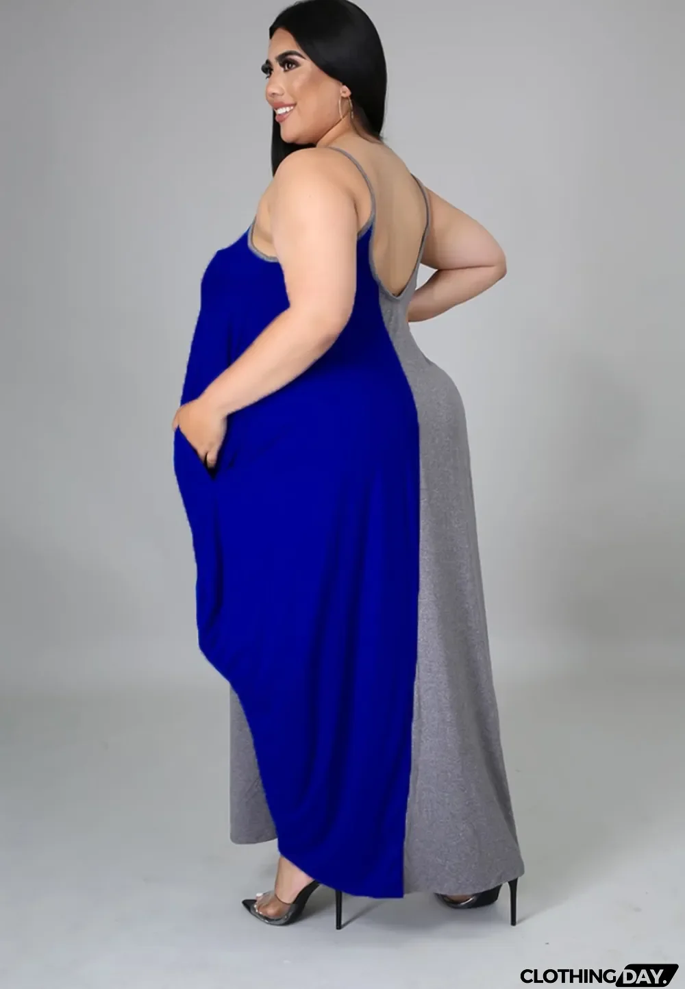Summer Plus Size Contrasted Color Sleeveless Long Maxi dress