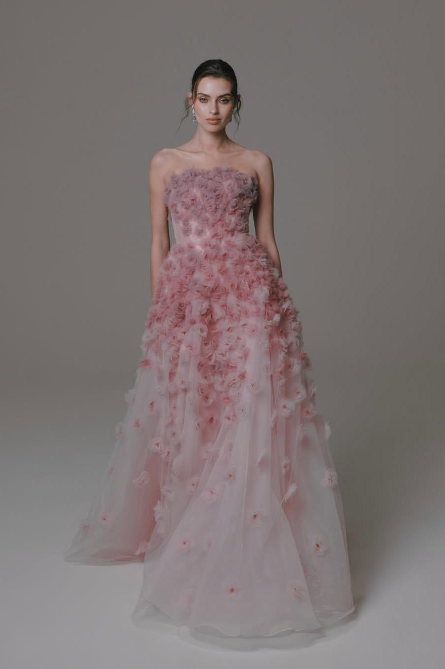 Lussooy Glamorous Candy Pink Sleeveless Strapless Prom Dress with Applique  
