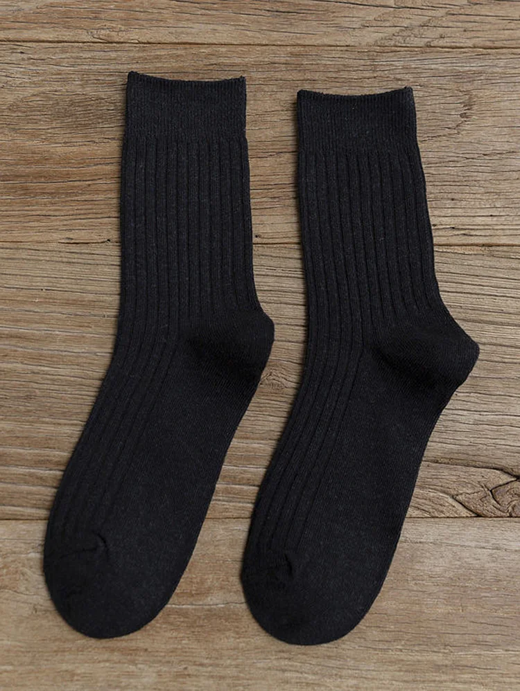 Daily Solid Striped Pattern Cotton Stretchy Crew Sock