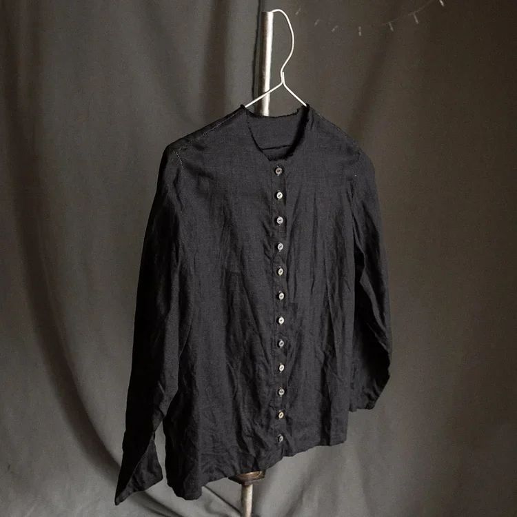 Men's Black Linen Hand-Stitched Button Shirt