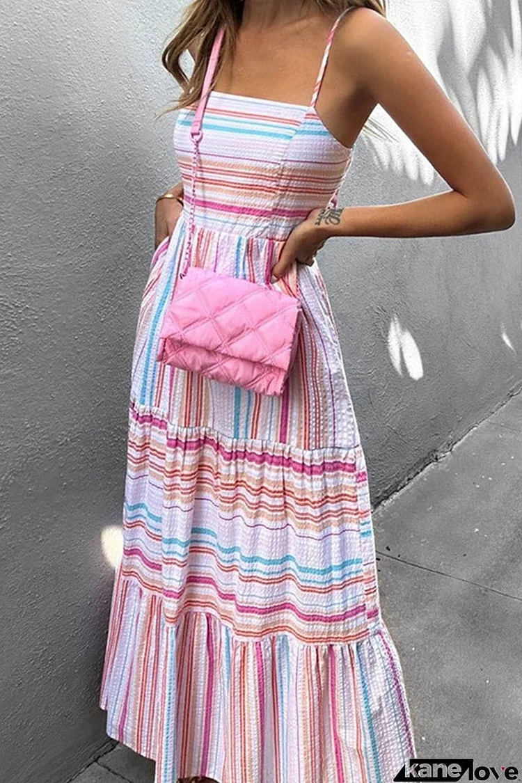 Casual Striped Pocket Sling Dress Dresses