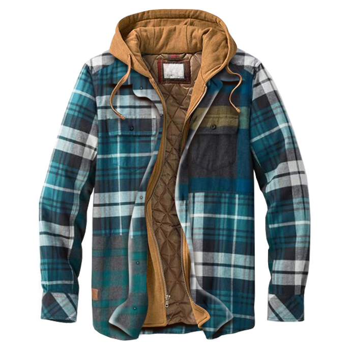 null Men s  casual  basic stitching  plaid  thick  hooded  
