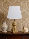 Dog Lamp with White Linen Shade Cute Room Decor White Dog Table Lamp 17.7inch for Living Room Unique Aesthetic Home Room Decor
