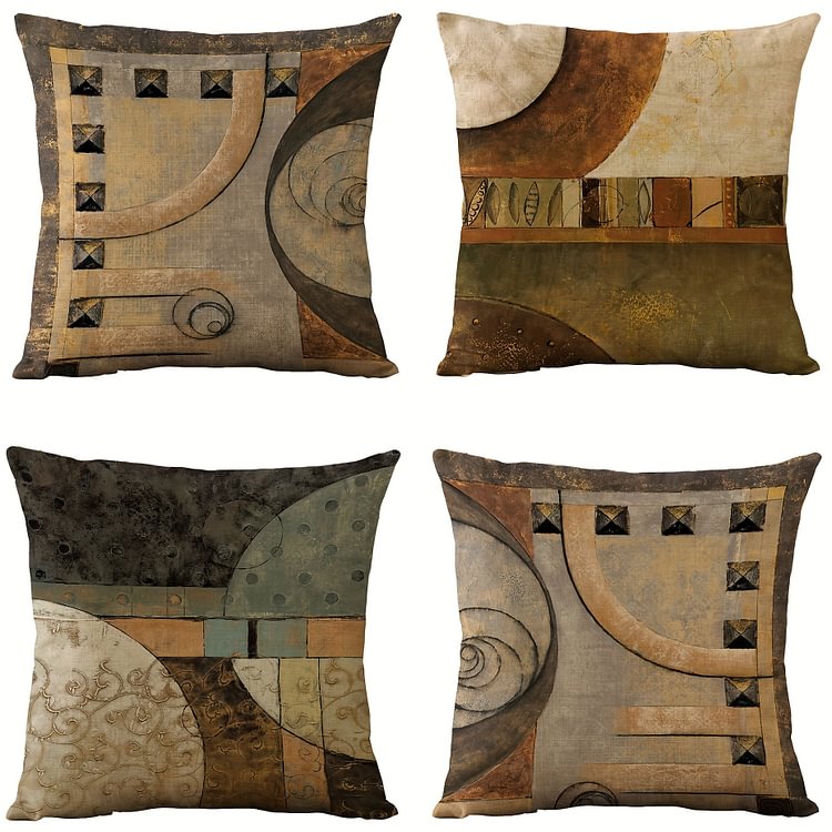 4pcs Vintage Geometric Decorative Throw Pillow Covers (Brown) 18x18 Inch, No Pillow Core