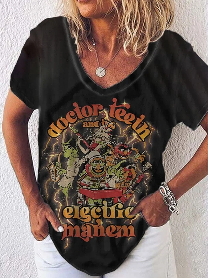 Women's Hippies Dr. Teeth & The Electric Mayhem Print V-Neck T-Shirt