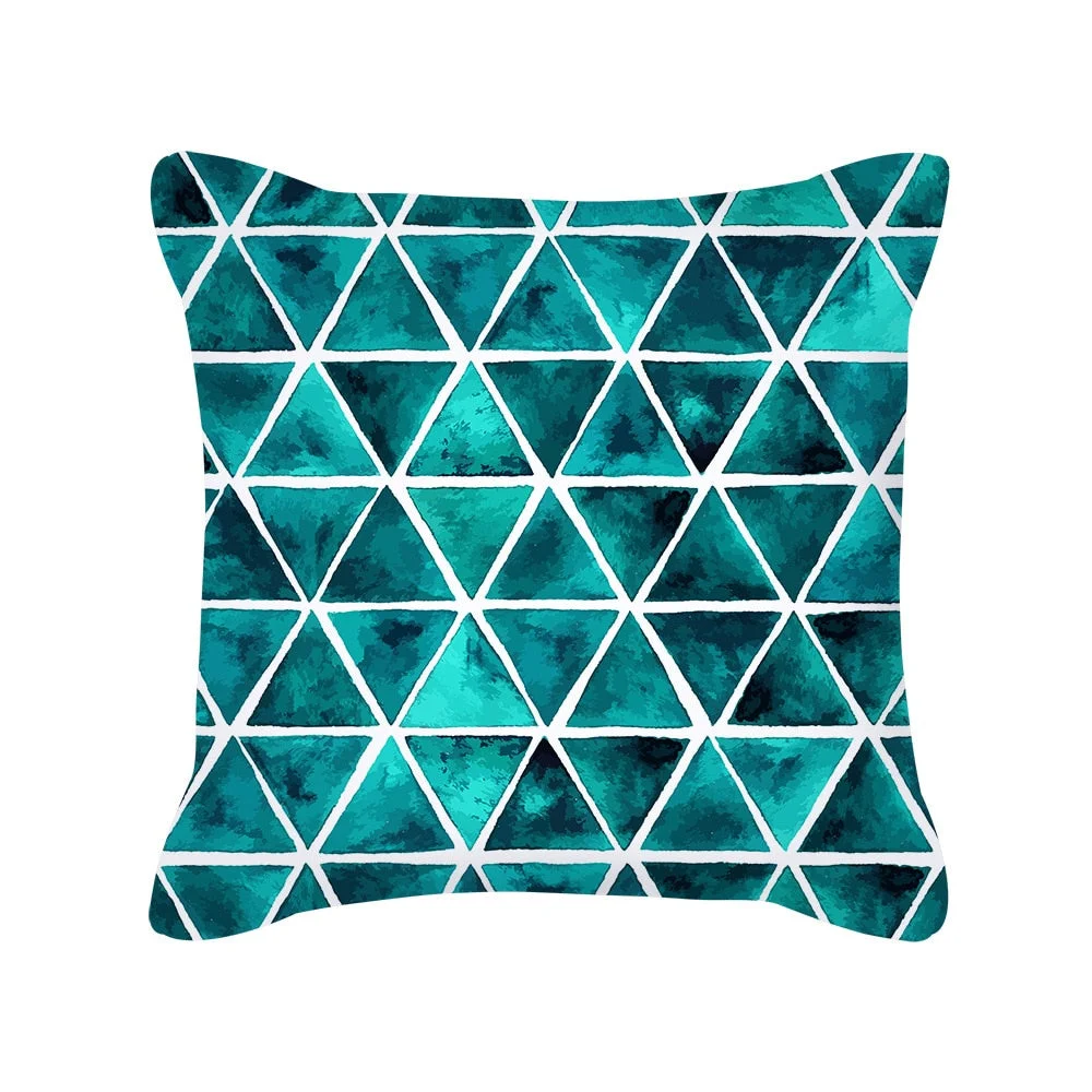 Teal Blue Cushion Cover Leaves Geometric Heart Pillow Cover Sofa Home Decor Throw Pillows Car Decorative Pillow Case Accessories
