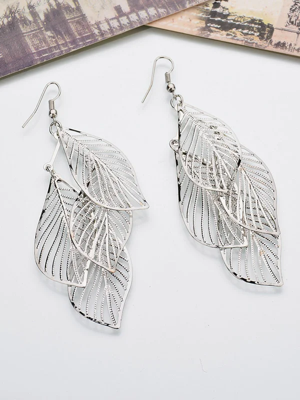 Stylish Silver&Gold Multi-Layer Leaf Hollow Earrings