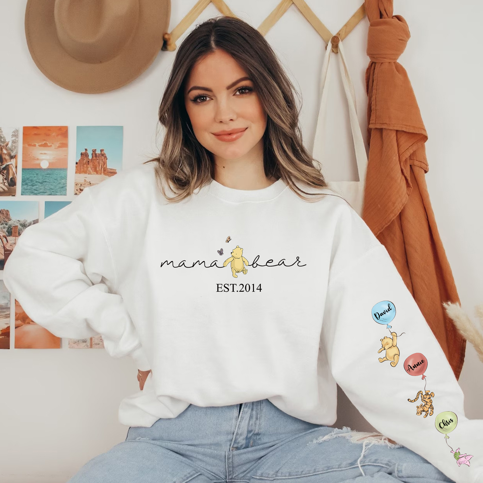 Loveyoufancy Custom Mama Bear Sweatshirt, Mama Est with Kid Name on Sleeve Sweatshirt