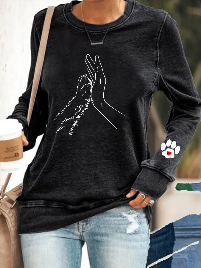Women's Heart Dog Paws Dog Lover Casual Sweatshirt